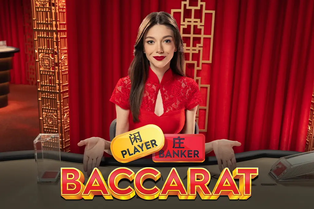 Bahisbey giriş ile canlı baccarat oyunu, kırmızı dekor ve profesyonel krupiye